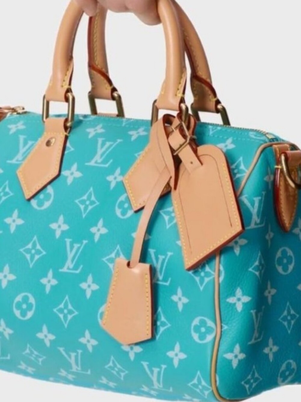 🌍Rare Turquoise/Caramel Barrel 35" Travel Tote - Picture 5 of 15